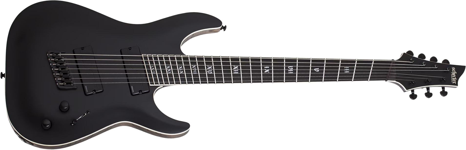 Schecter C7 Multiscale Sls Elite Evil Twin 7c Baryton  2h Fishman Fluence Ht Eb - Satin Black - Guitare Électrique Multi-scale - Main picture