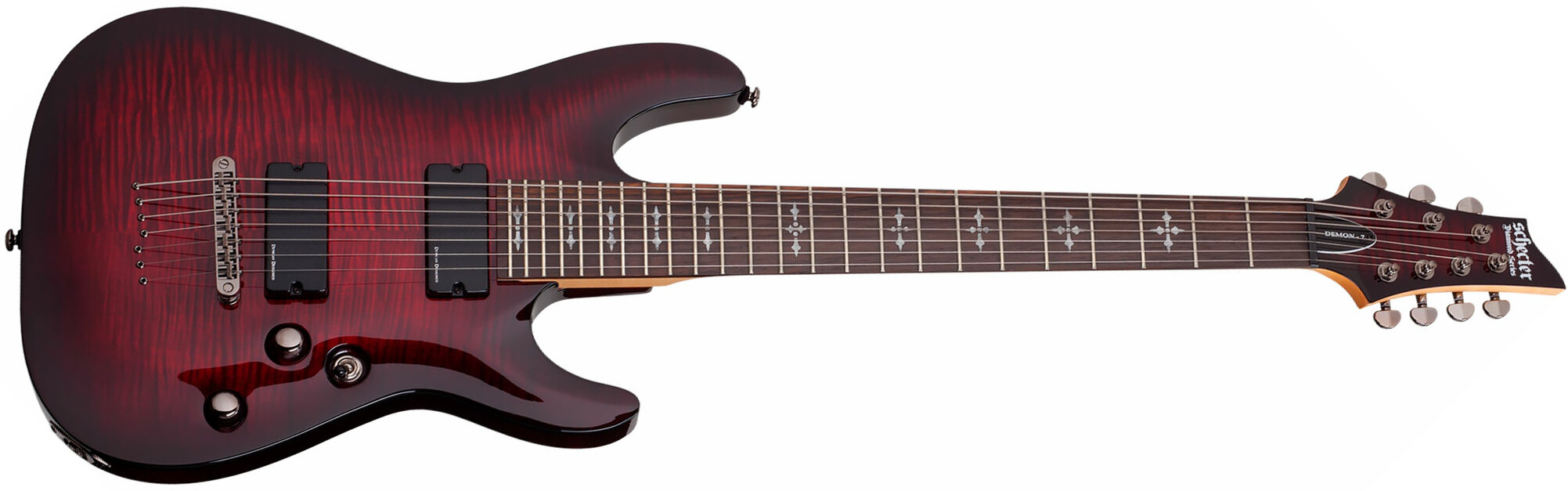 Schecter Demon-7 7c 2h Ht Wen - Crimson Red Burst - Guitare Électrique 7 Cordes - Main picture