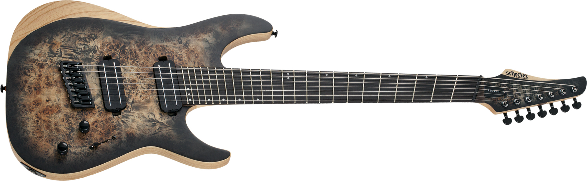 Schecter Reaper-7 Multiscale 7c Ht 2h Eb - Satin Charcoal Burst - Guitare Électrique Multi-scale - Main picture