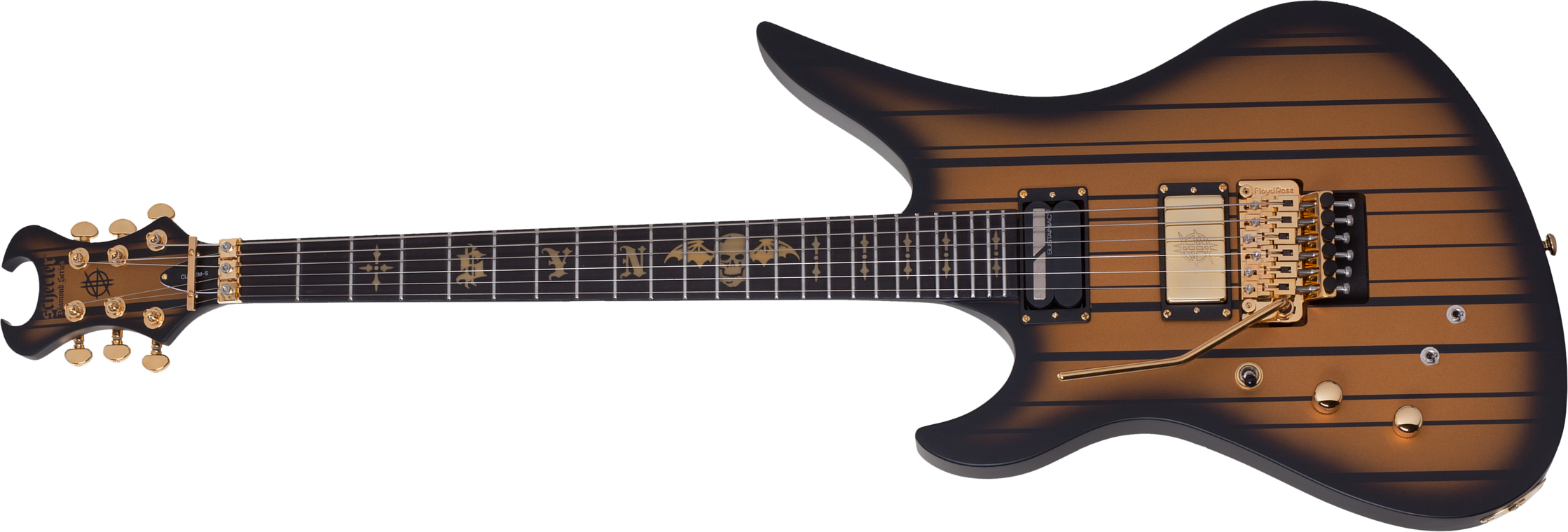 Schecter Synyster Custom-s Lh Signature Gaucher 2h Sustainiac Fr Eb - Satin Gold Burst - Guitare Électrique Gaucher - Main picture