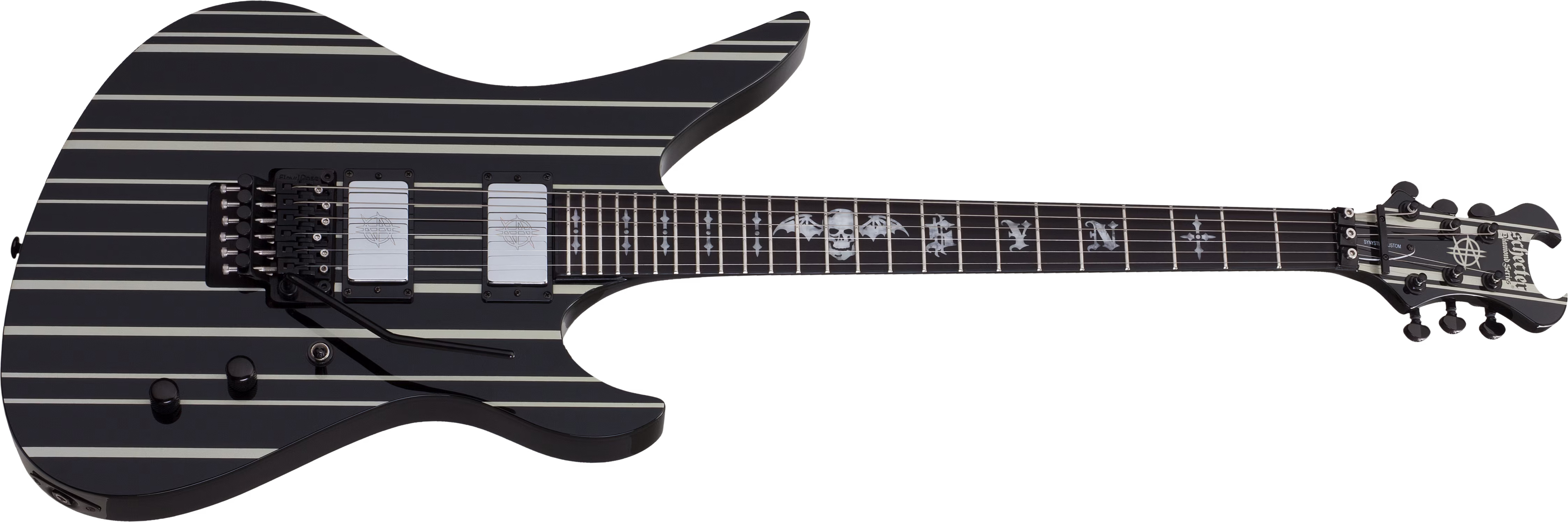 Schecter Synyster Custom Signature 2h Fr Eb - Gloss Black With Silver Pinstripes - Guitare Électrique Signature - Main picture