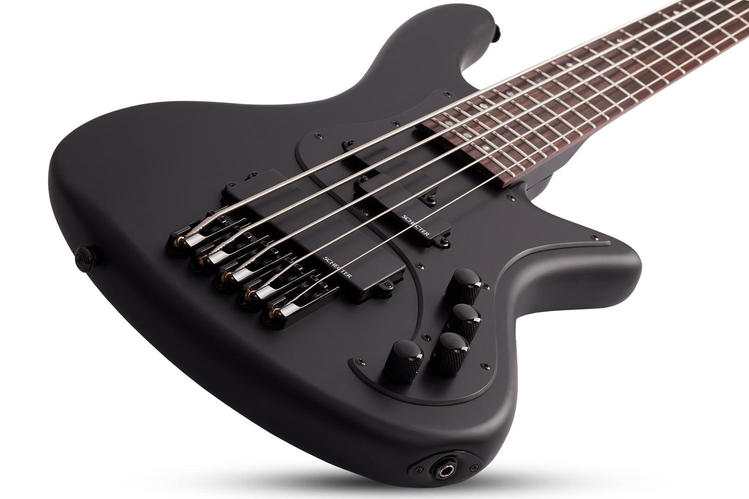 Schecter Stiletto Stealth-5 5c Active Rw - Satin Black - Basse Électrique Solid Body - Variation 1