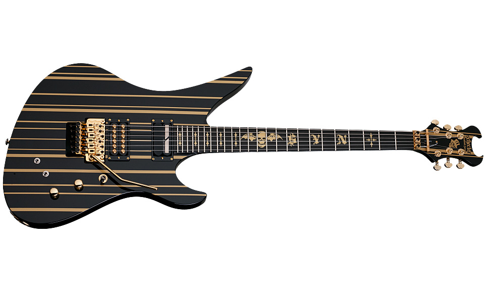 Schecter Synyster Custom-s 2h Seymour Duncan Sustainiac Fr Eb - Black W/ Gold Stripes - Guitare Électrique Signature - Variation 1