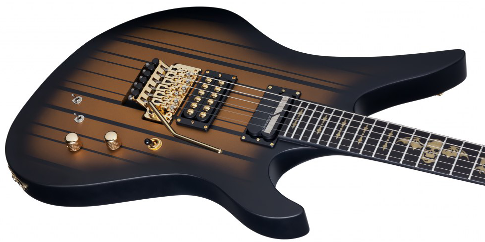 Schecter Synyster Custom-s Signature 2h Seymour Duncan Sustainiac Fr Eb - Satin Gold Burst - Guitare Électrique Forme Str - Variation 2