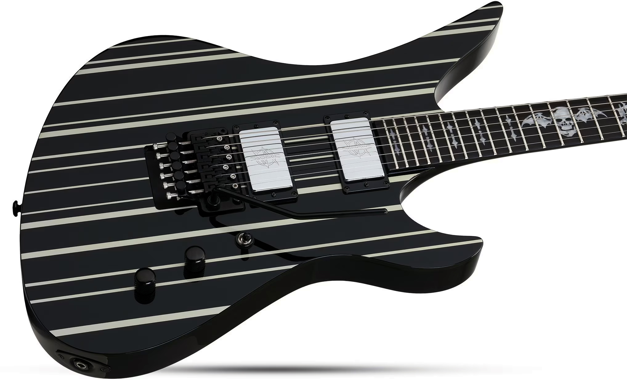 Schecter Synyster Custom Signature 2h Fr Eb - Gloss Black With Silver Pinstripes - Guitare Électrique Signature - Variation 1