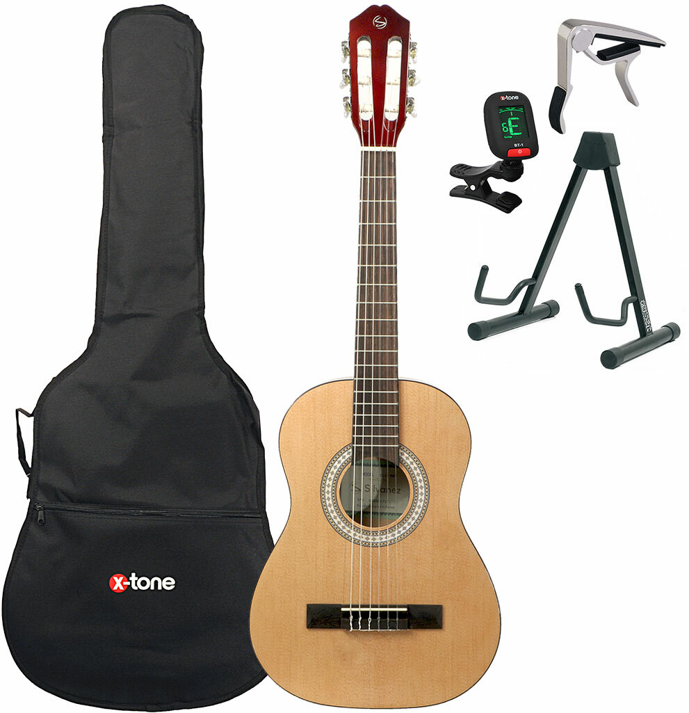 Silvanez Cl-12 Nat + Housse + Accordeur + Capodastre + Stand - Natural Gloss - Pack Guitare Classique - Main picture