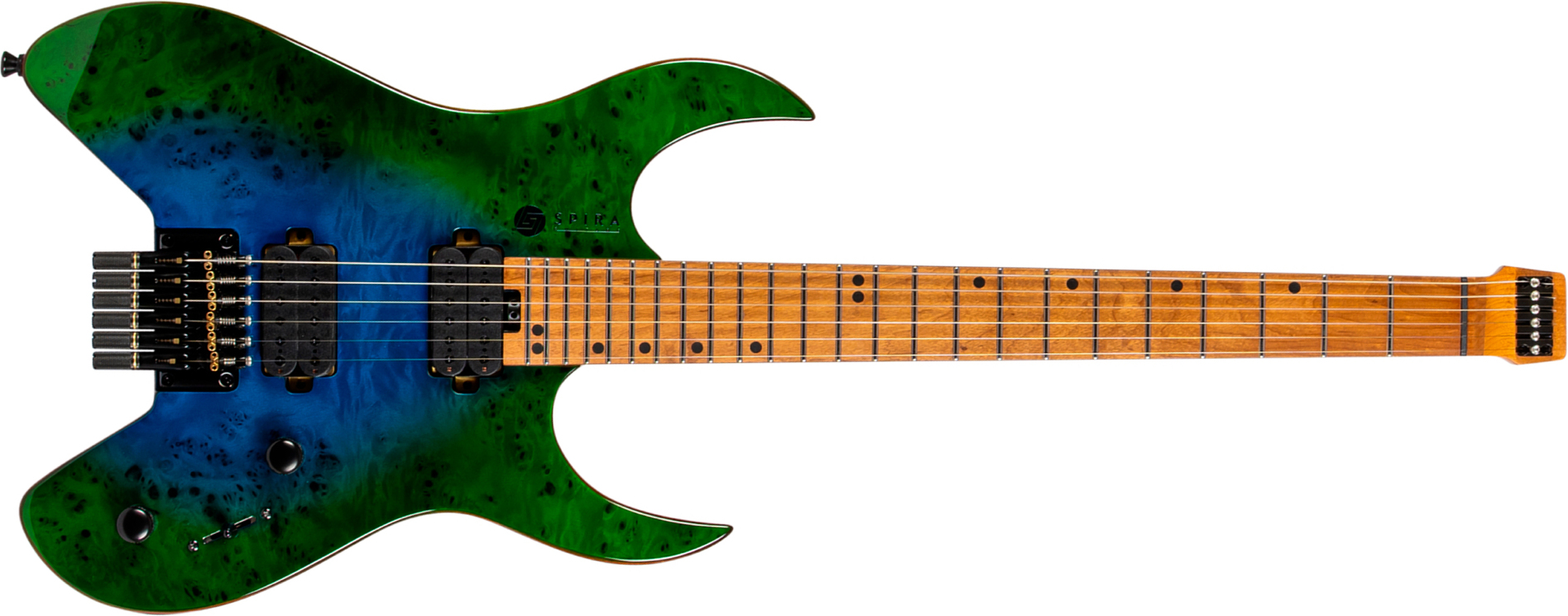 Spira Guitars S500 Gbr Headless 2h Ht Mn - Green & Blue - Guitare Électrique Double Cut - Main picture
