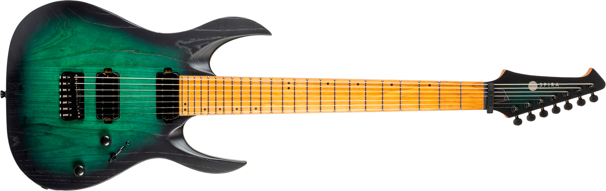 Spira Guitars S607 Agr 7c Baryton 2h Ht Eb - Stained Green - Guitare Électrique Baryton - Main picture