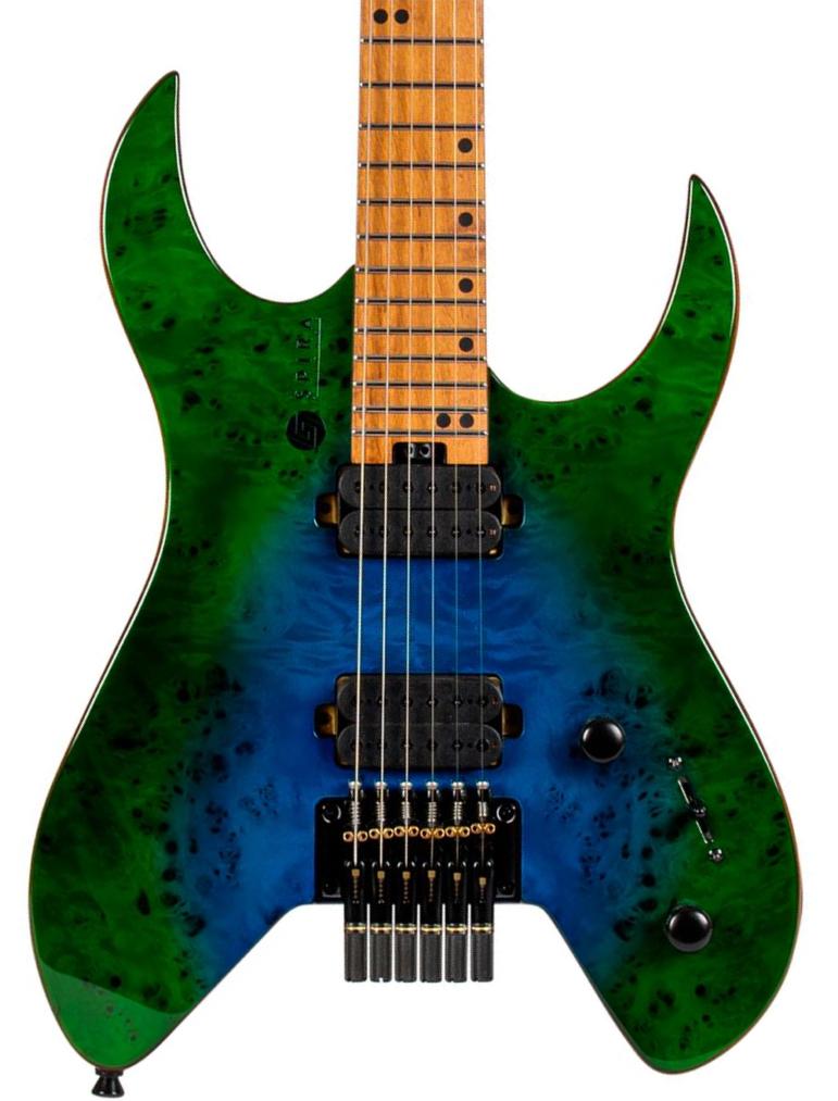 Guitare électrique double cut Spira guitars S-500 GBR Headless - Green & blue