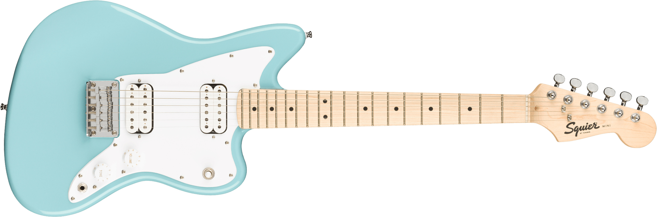 Squier Mini Jazzmaster Bullet Hh Ht Mn - Daphne Blue - Guitare Électrique Enfant - Main picture