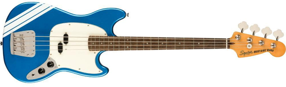 Squier Mustang Bass '60s Classic Vibe Competition Fsr Ltd Lau - Lake Placid Blue With Olympic White Stripes - Basse Électrique Enfants - Main picture