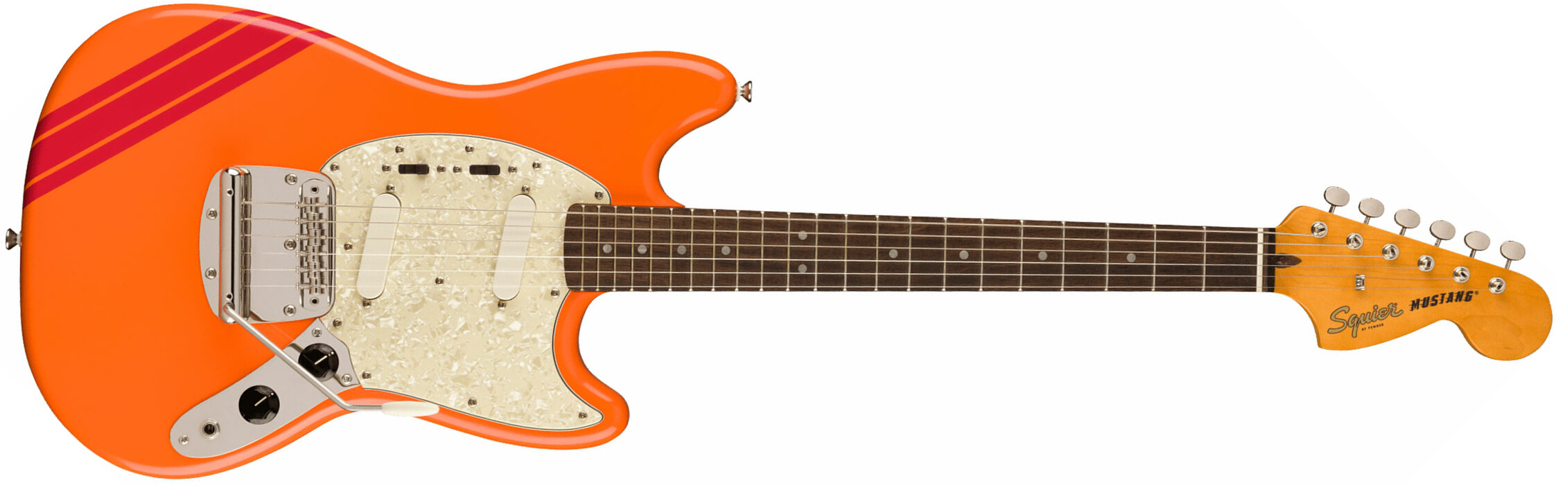 Squier Mustang  Classic Vibe 60s Competition Fsr Ltd Lau - Capri Orange W/ Dakota Red Stripes - Guitare Électrique Forme Str - Main picture