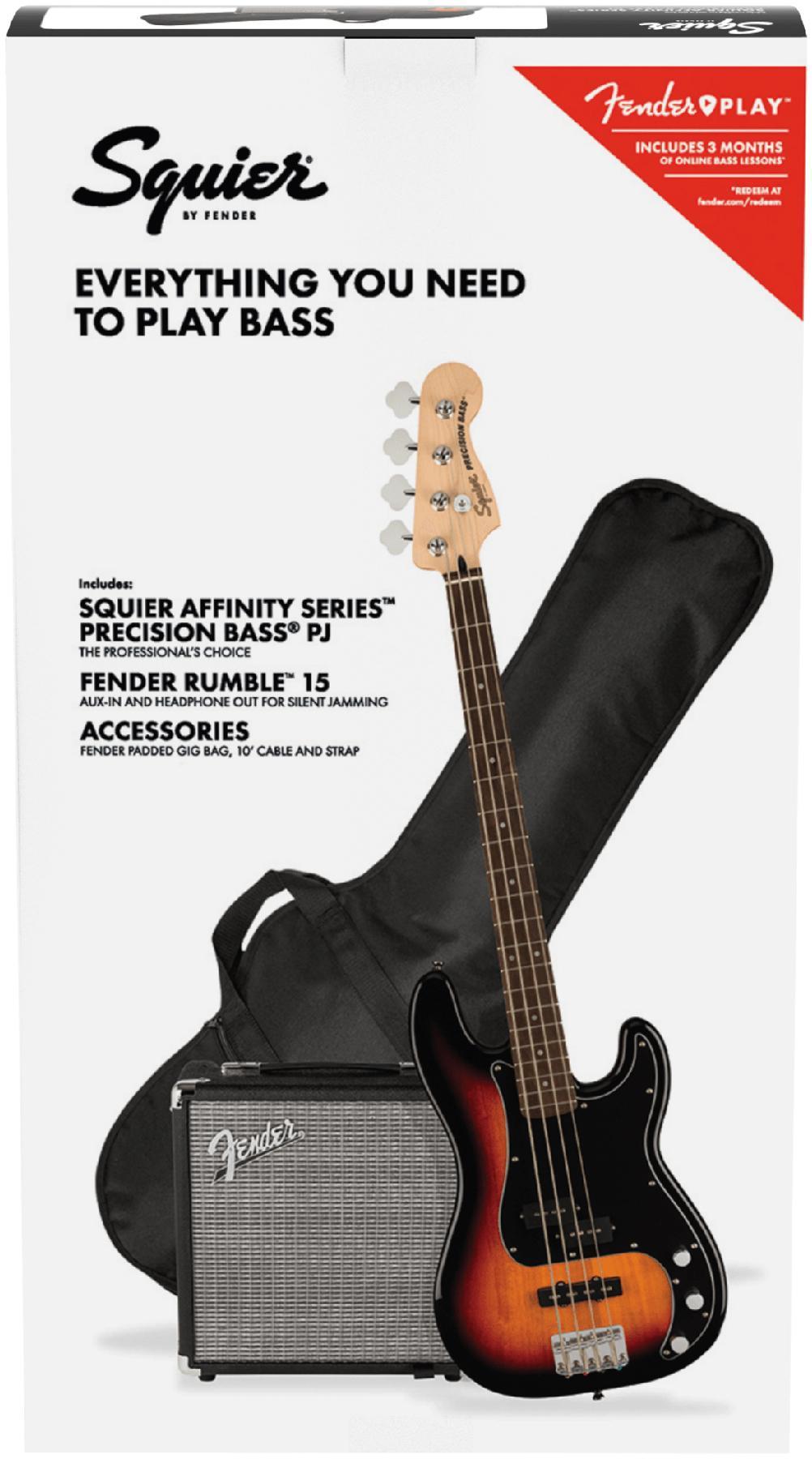 Pack basse electrique Squier Affinity Series Precision Bass PJ Pack - 3-color sunburst