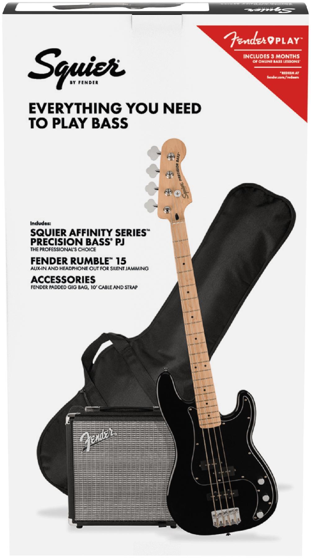 Pack basse electrique Squier Affinity Series Precision Bass PJ Pack - Black