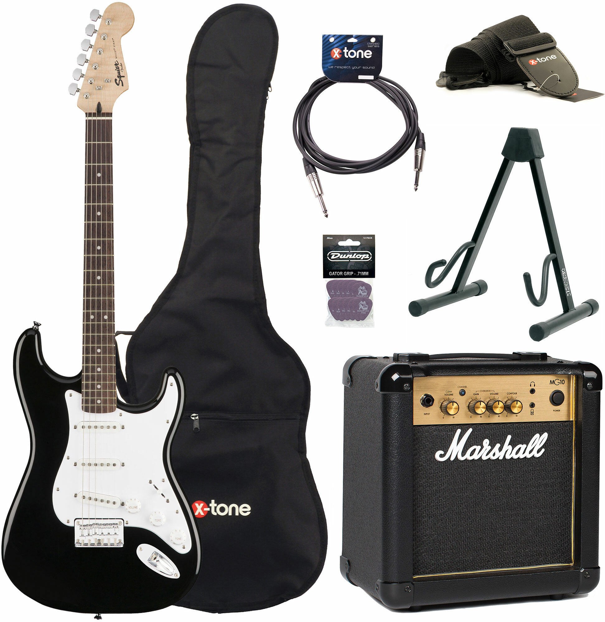 Squier Strat Bullet Ht Hss + Marshall Mg10g + X-tone Access - Black - Pack Guitare Électrique - Main picture