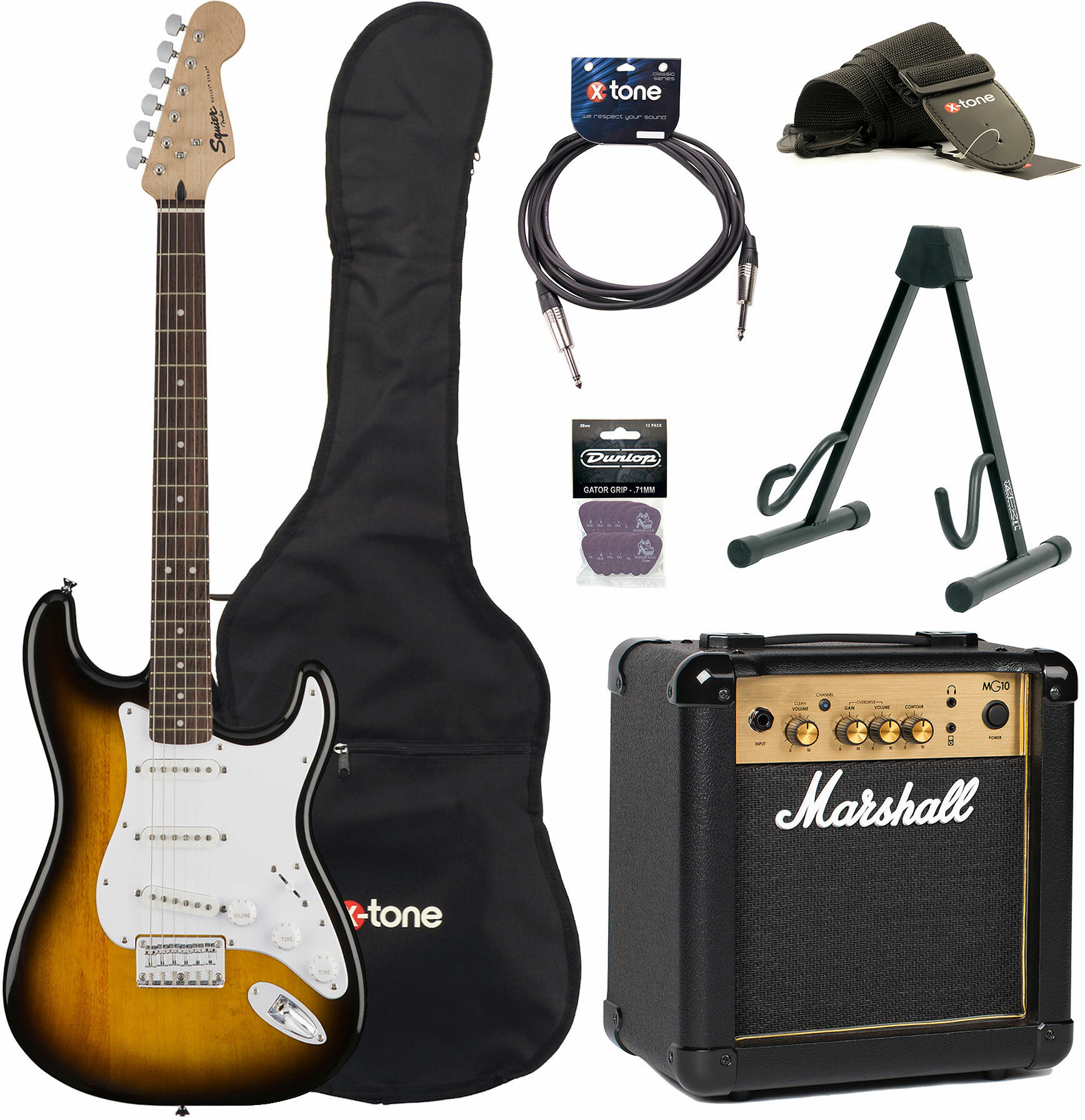 Squier Strat Bullet Ht Sss + Marshall Mg10g + Access X-tone - Brown Sunburst - Pack Guitare Électrique - Main picture