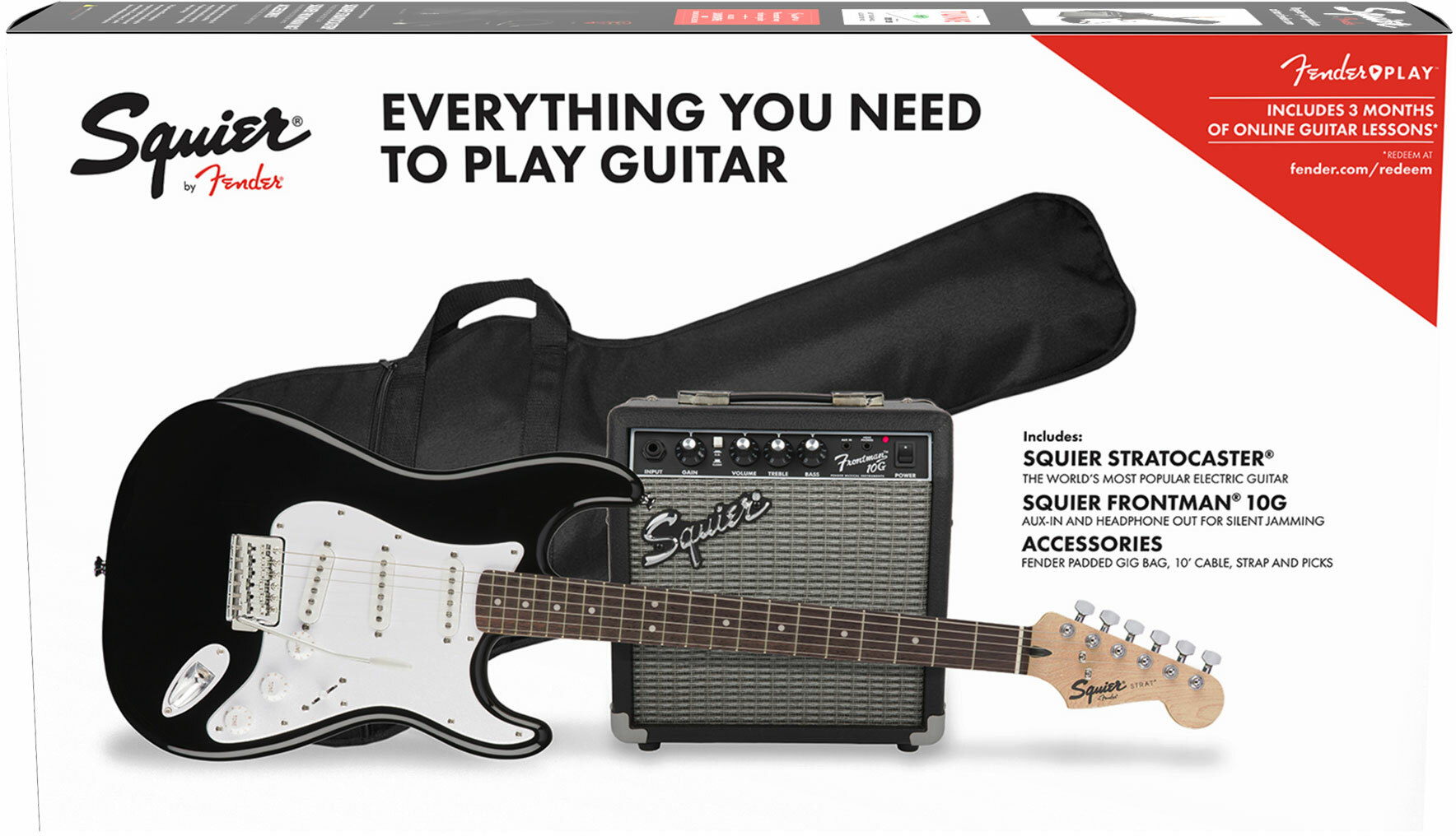 Squier Strat Sss Pack +fender Frontman 10g Trem Lau - Black - Pack Guitare Électrique - Main picture