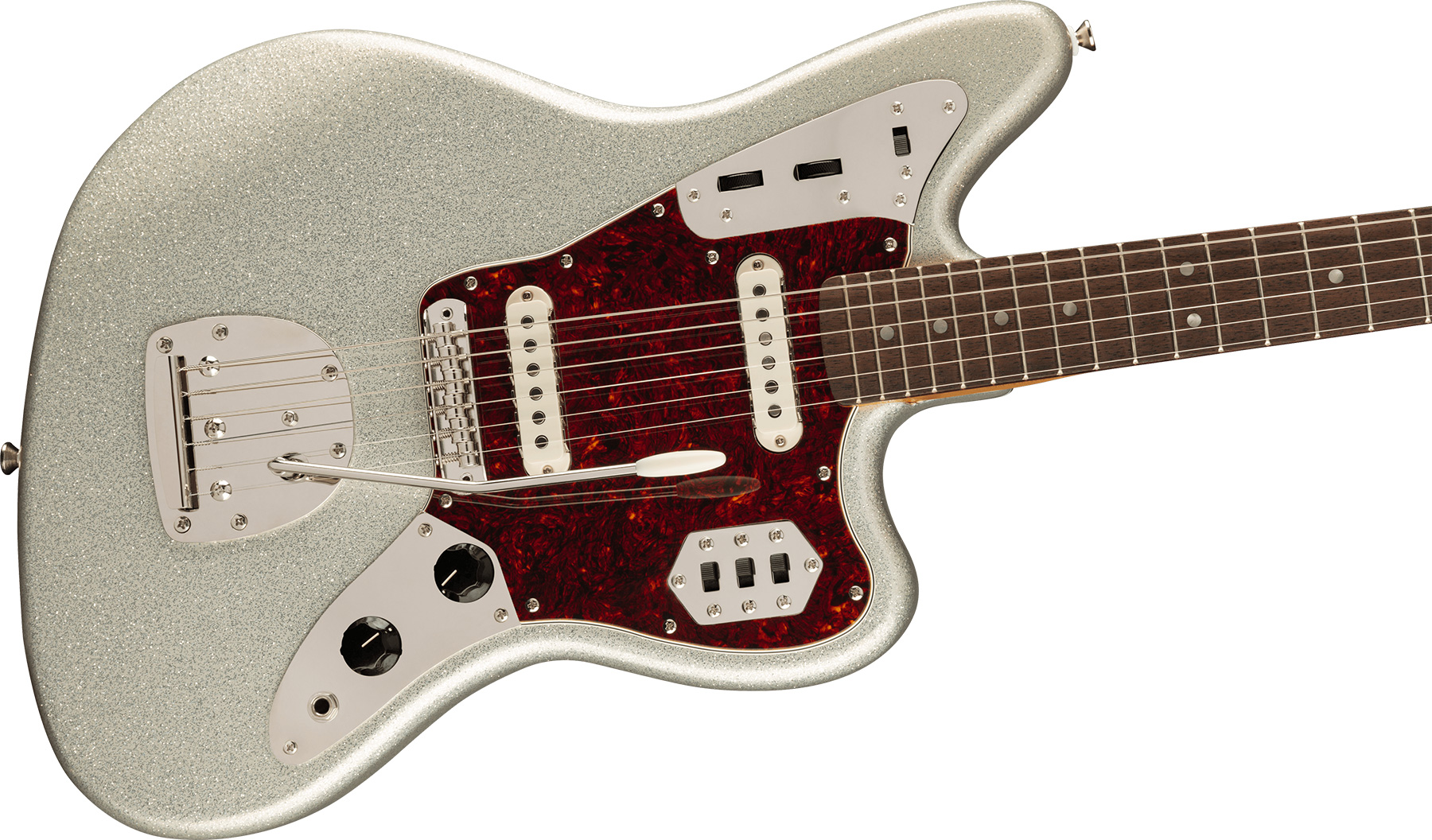 Squier Jaguar 60s Classic Vibe Fsr Ltd 2s Trem Lau - Silver Sparkle Matching Headstock - Guitare Électrique RÉtro Rock - Variation 2