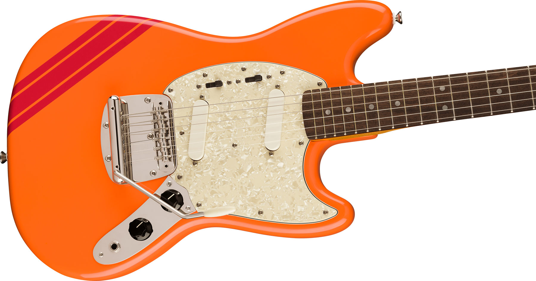 Squier Mustang  Classic Vibe 60s Competition Fsr Ltd Lau - Capri Orange W/ Dakota Red Stripes - Guitare Électrique Forme Str - Variation 2