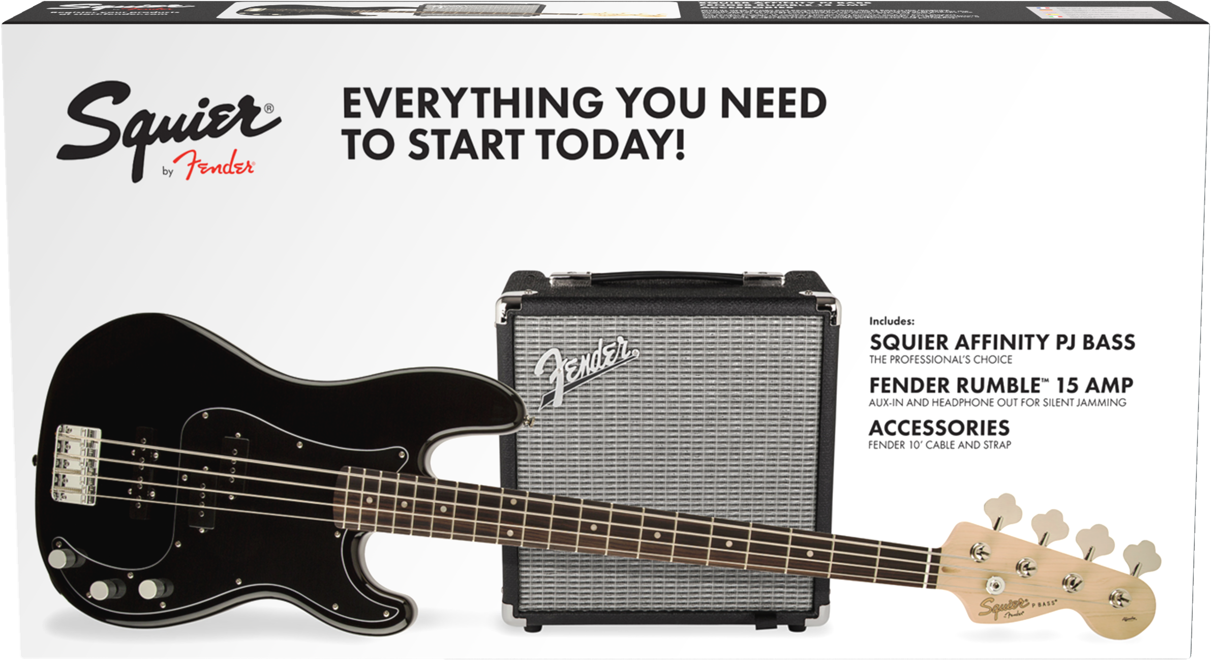 Squier Precision Bass Pj Affinity Series +fender Rumble 15 V3 Lau - Black - Basse Électrique Solid Body - Variation 1