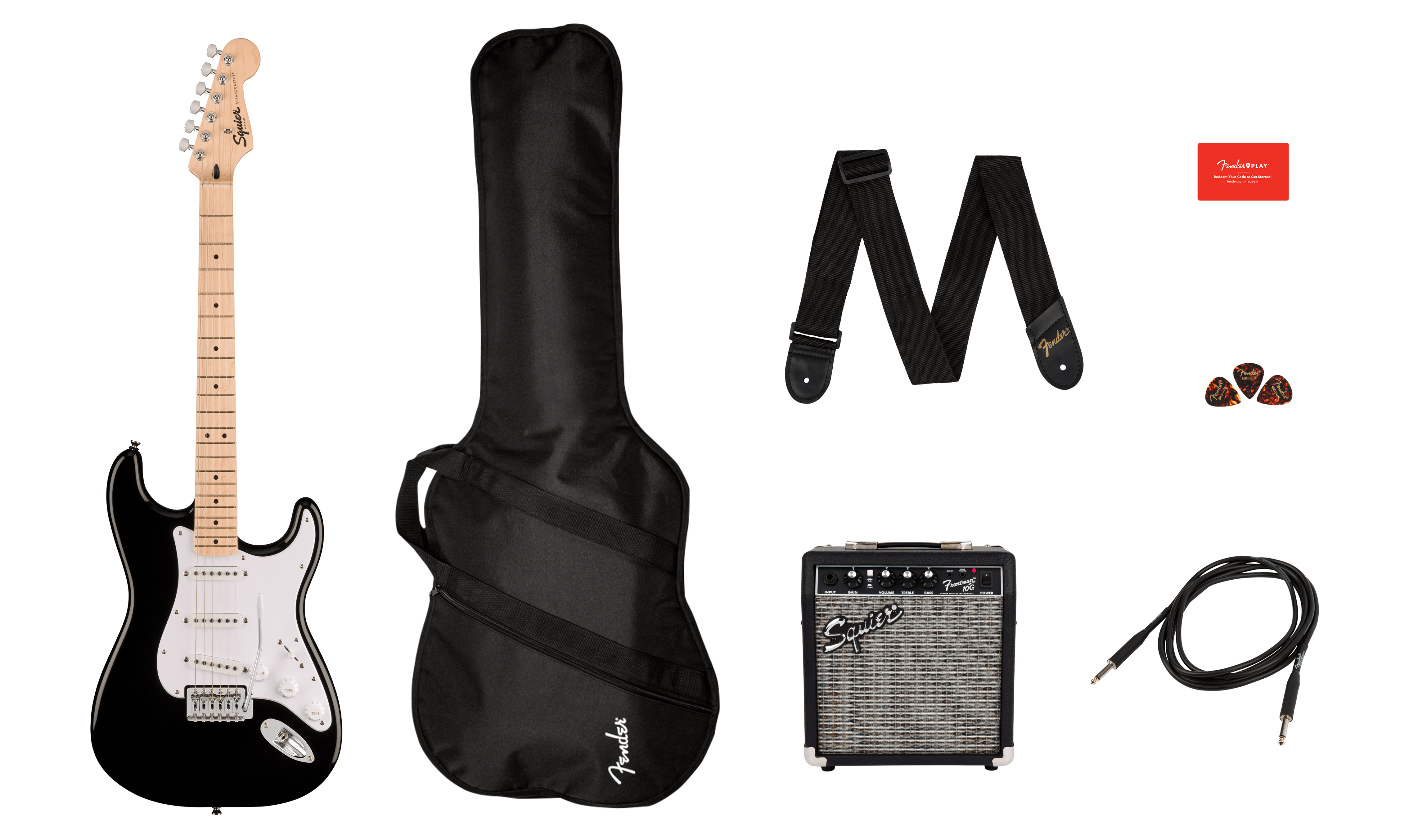 Squier Sonic Strat Pack 3s Trem Mn - Black - Pack Guitare Électrique - Variation 1