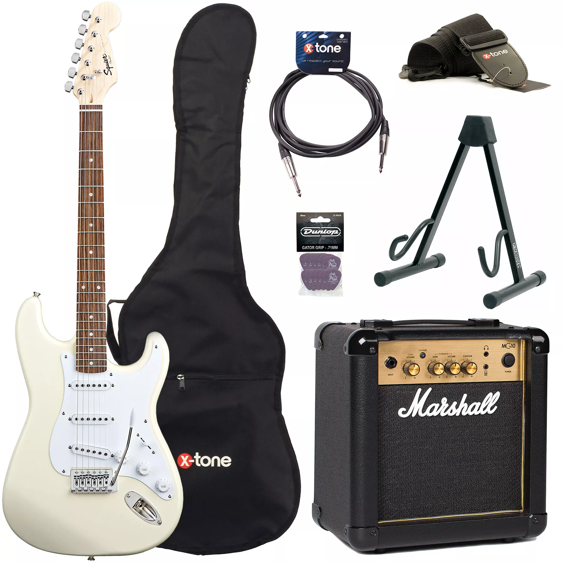 Strat Bullet SSS + Marshall MG10G + access X-Tone - arctic white Pack  guitare électrique Squier