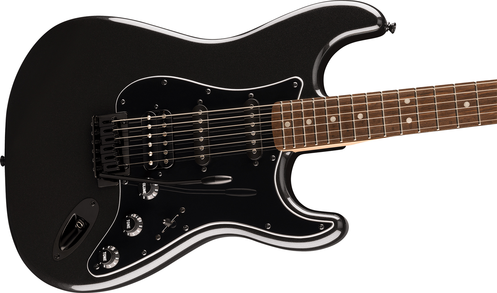 Squier Strat Hss Affinity Fsr Ltd Trem Lau - Metallic Black Matching Headstock - Guitare Électrique Forme Str - Variation 2