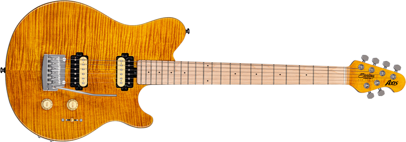 Sterling By Musicman Axis Flame Maple Ax3fm Hh Trem Mn - Trans Gold - Guitare Électrique Single Cut - Main picture