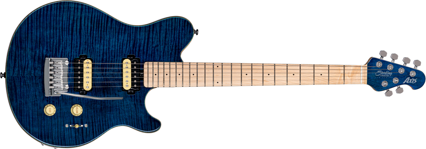 Sterling By Musicman Axis Flame Maple Ax3fm Hh Trem Mn - Neptune Blue - Guitare Électrique Single Cut - Main picture