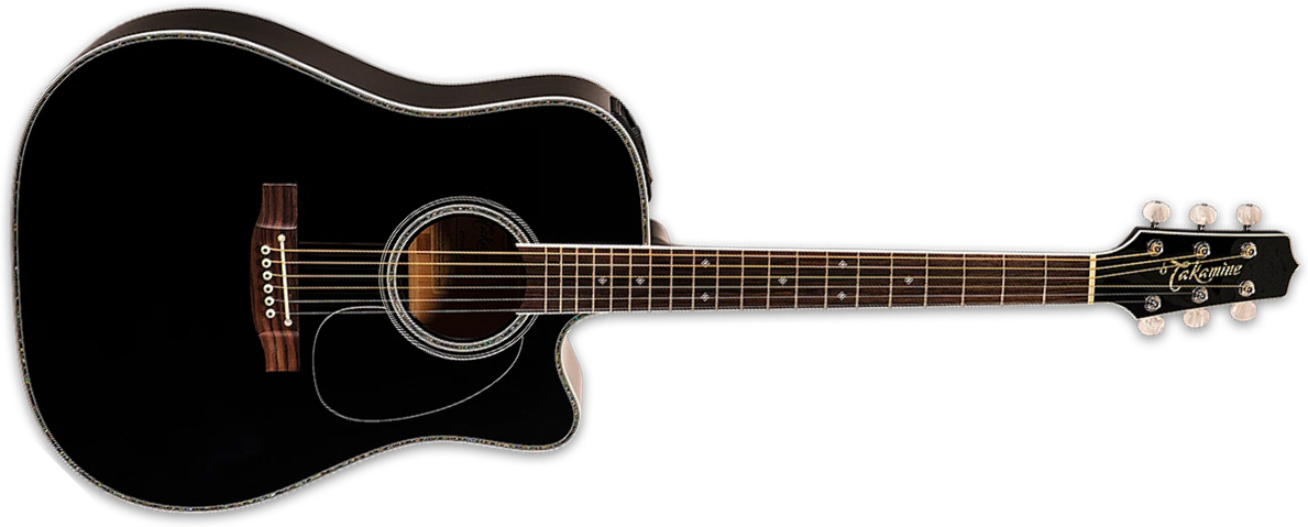 Takamine Ef341dx Jap Dreadnought Cw Cedre Erable Rw - Black - Guitare Folk - Main picture