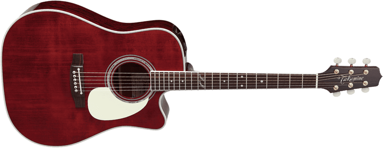 Takamine John Jorgenson Jj325src Jap Dreadnought Cw Epicea Bubinga - Red Satin Gloss - Guitare Electro Acoustique - Main picture