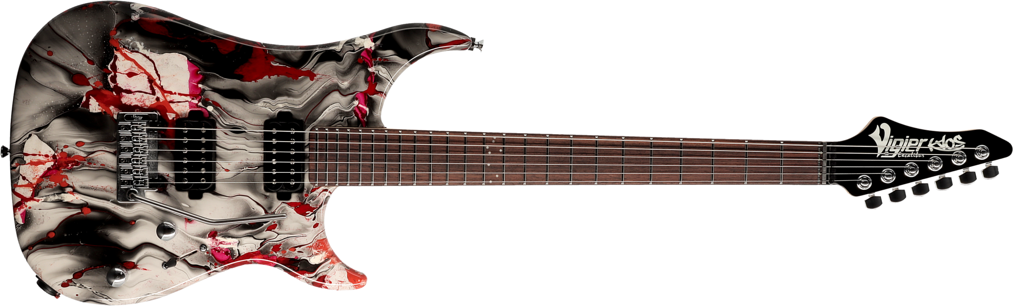 Vigier Excalibur Kaos 2h Trem Rw - Rock Art Chrome Black Red - Guitare Électrique Forme Str - Main picture