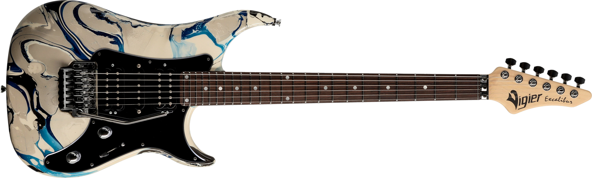Vigier Excalibur Original Hsh Fr Rw - Rock Art Grey Blue - Guitare Électrique Forme Str - Main picture