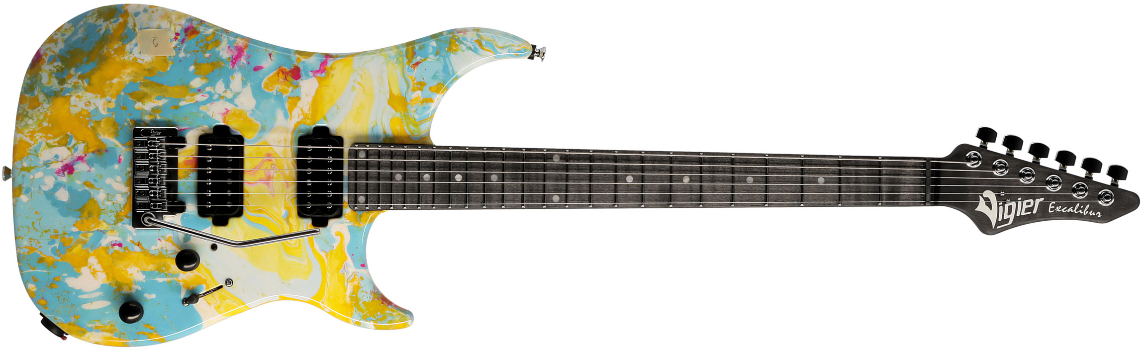 Vigier Excalibur Thirteen 2h Trem Mn - Rock Art Yellow Blue White - Guitare Électrique Forme Str - Main picture