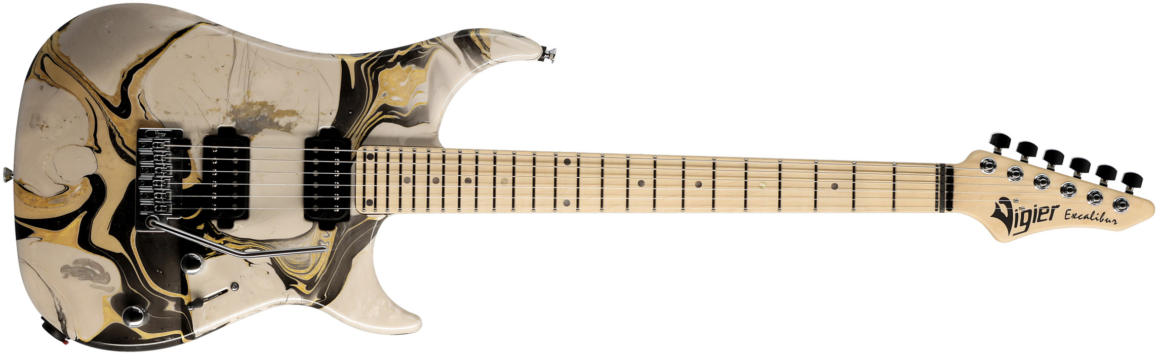 Vigier Excalibur Thirteen 2h Trem Mn - Rock Art Beige Black Yellow - Guitare Électrique Forme Str - Main picture