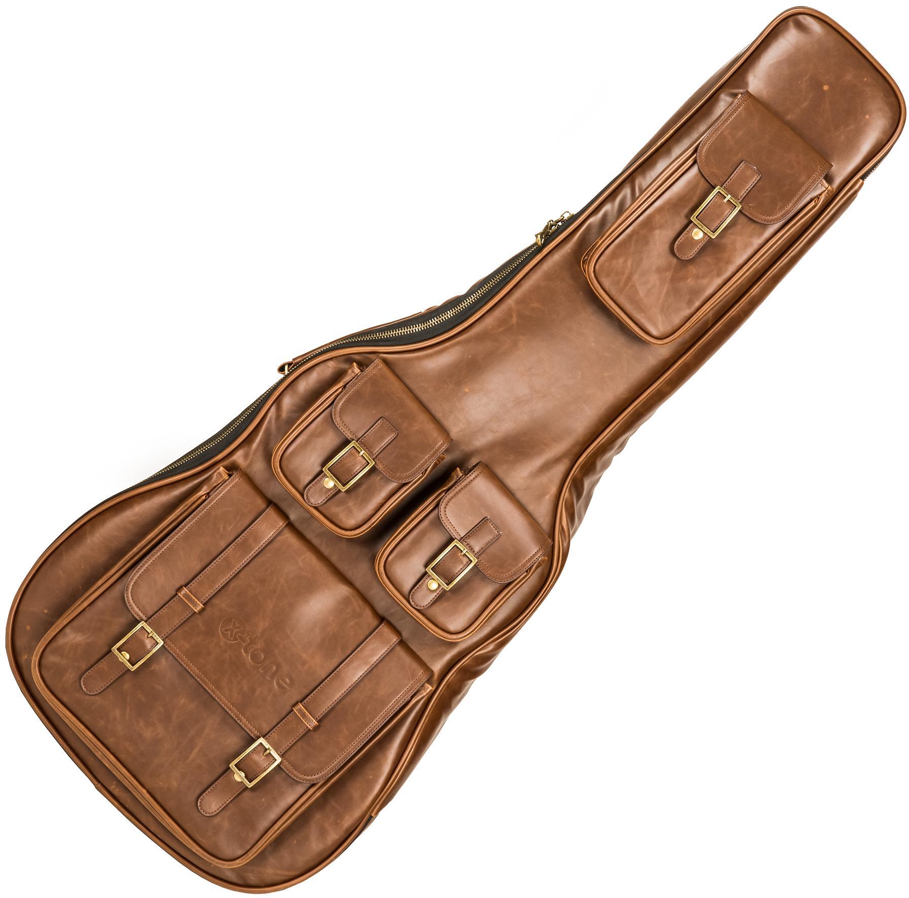 Housse guitare acoustique X-tone 2035 FOL-BN Deluxe Leather Acoustic Dreadnought Guitar Bag - Matt Brown