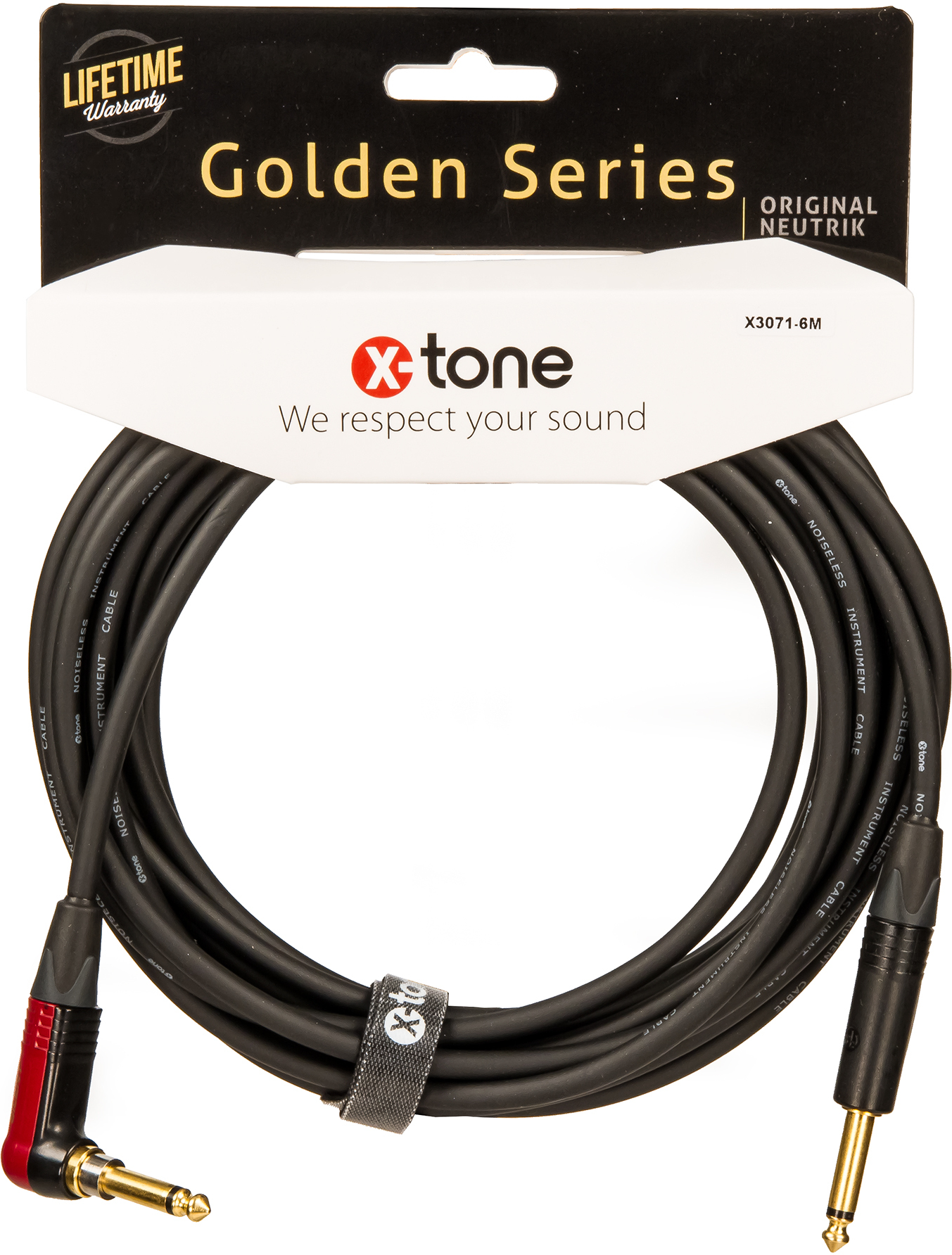X-tone X3071-6m Instrument Cable Golden Neutrik Silent Droit/coude 6m - CÂble - Main picture