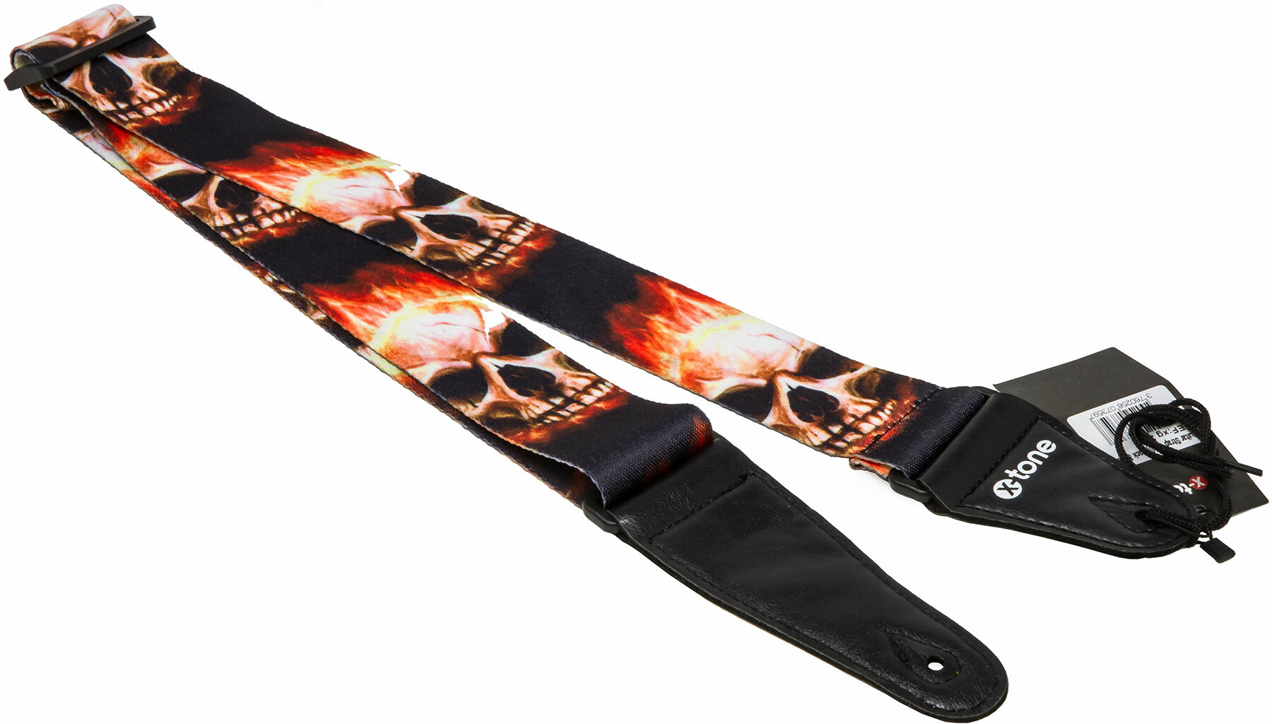 X-tone Xg 3101 Nylon Guitar Strap Skull With Flame Black & Red - Sangle Courroie - Main picture