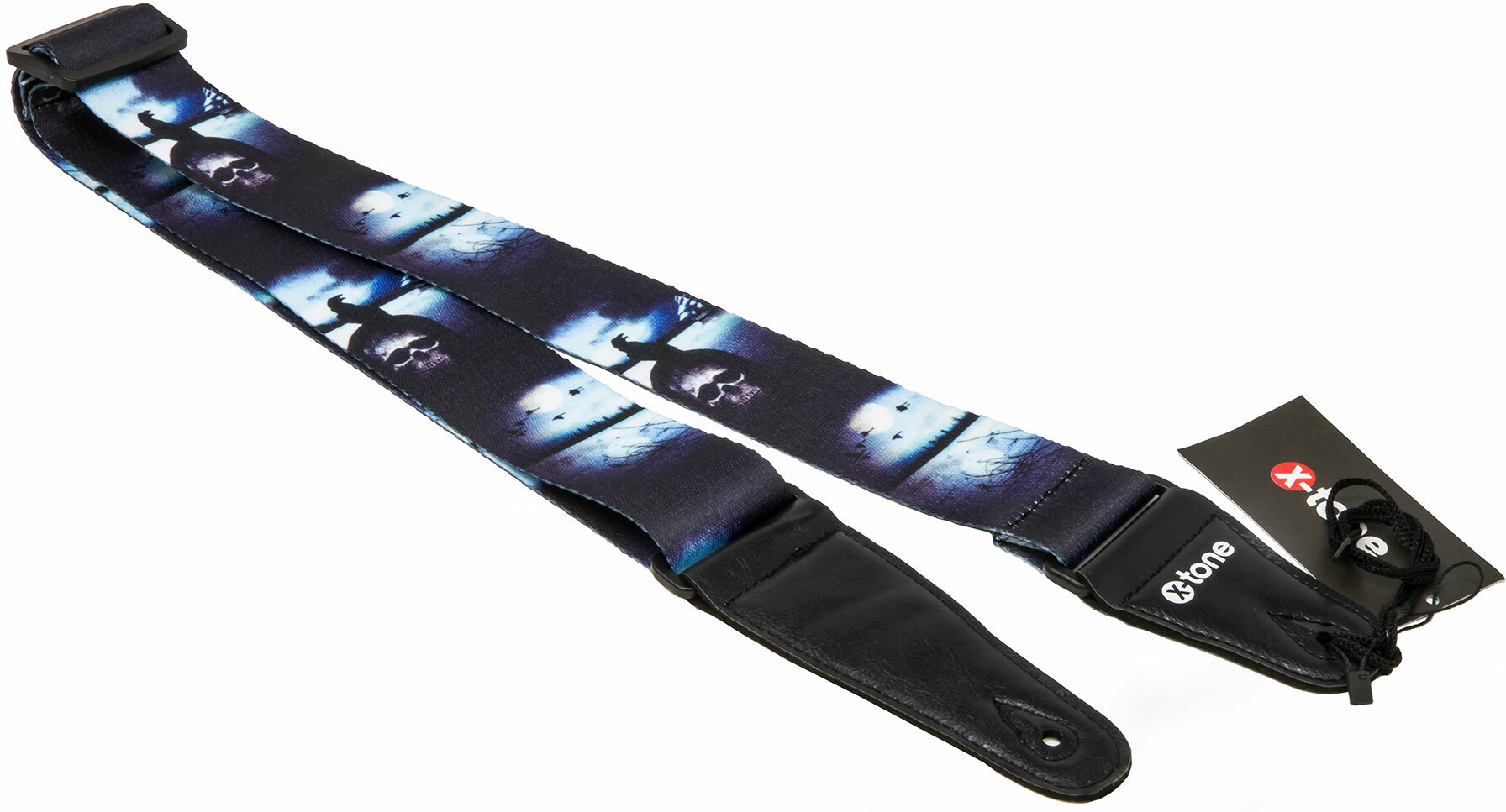 X-tone Xg 3104 Nylon Guitar Strap Skull With Crow Black & Blue - Sangle Courroie - Main picture