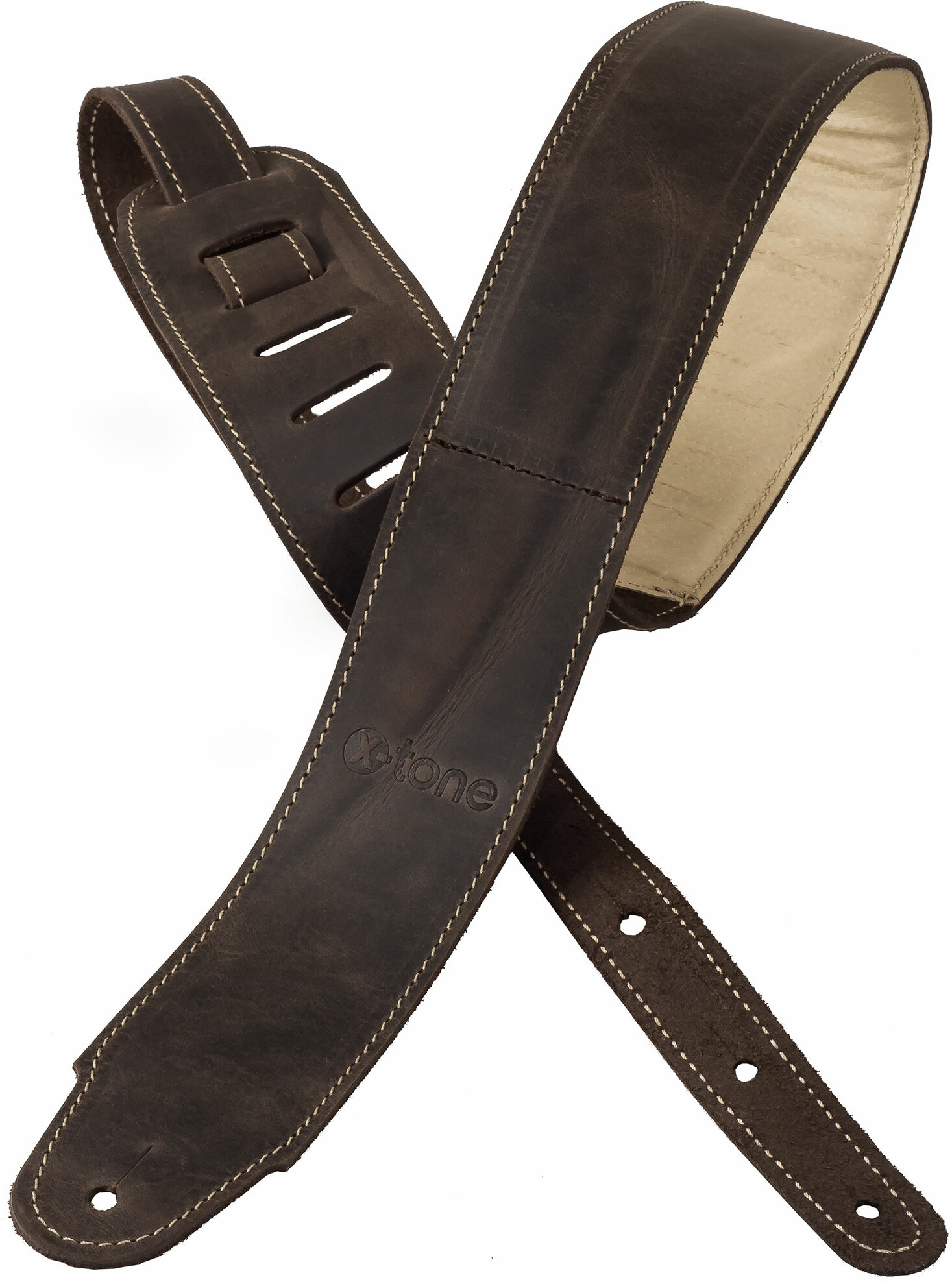 X-tone Xg 3156 Classic Plus Leather Guitar Strap Cuir RembourrÉe Dark Brown - Sangle Courroie - Main picture