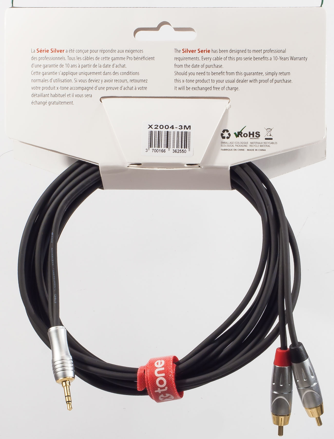 X-tone X2004-3m - Jack(m) 3,5 Stereo / 2 Rca(m) Silver Series - CÂble - Variation 1