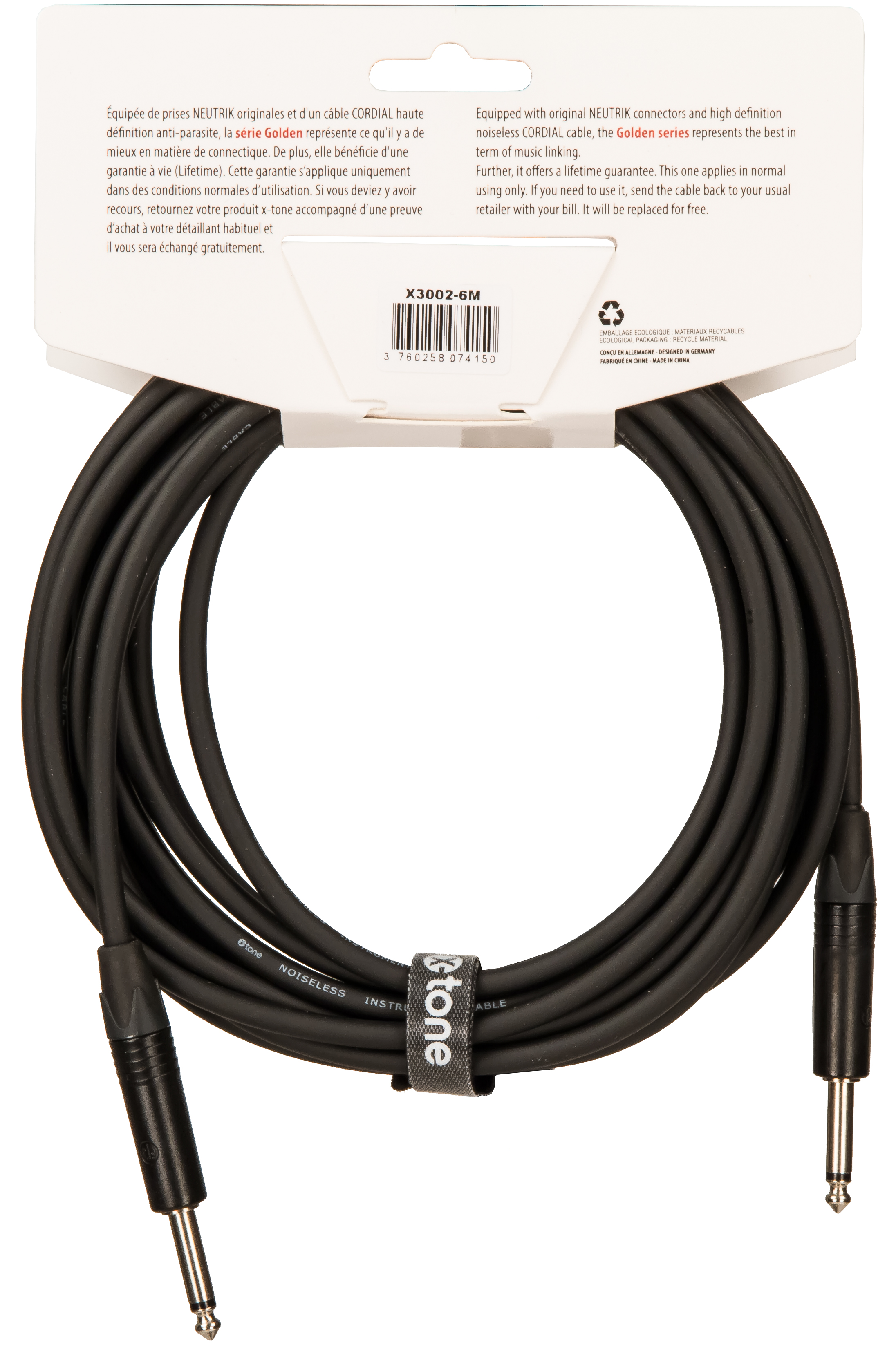 X-tone X3002-6m Instrument Cable Golden Series Neutrik Droit/droit 6m - CÂble - Variation 1