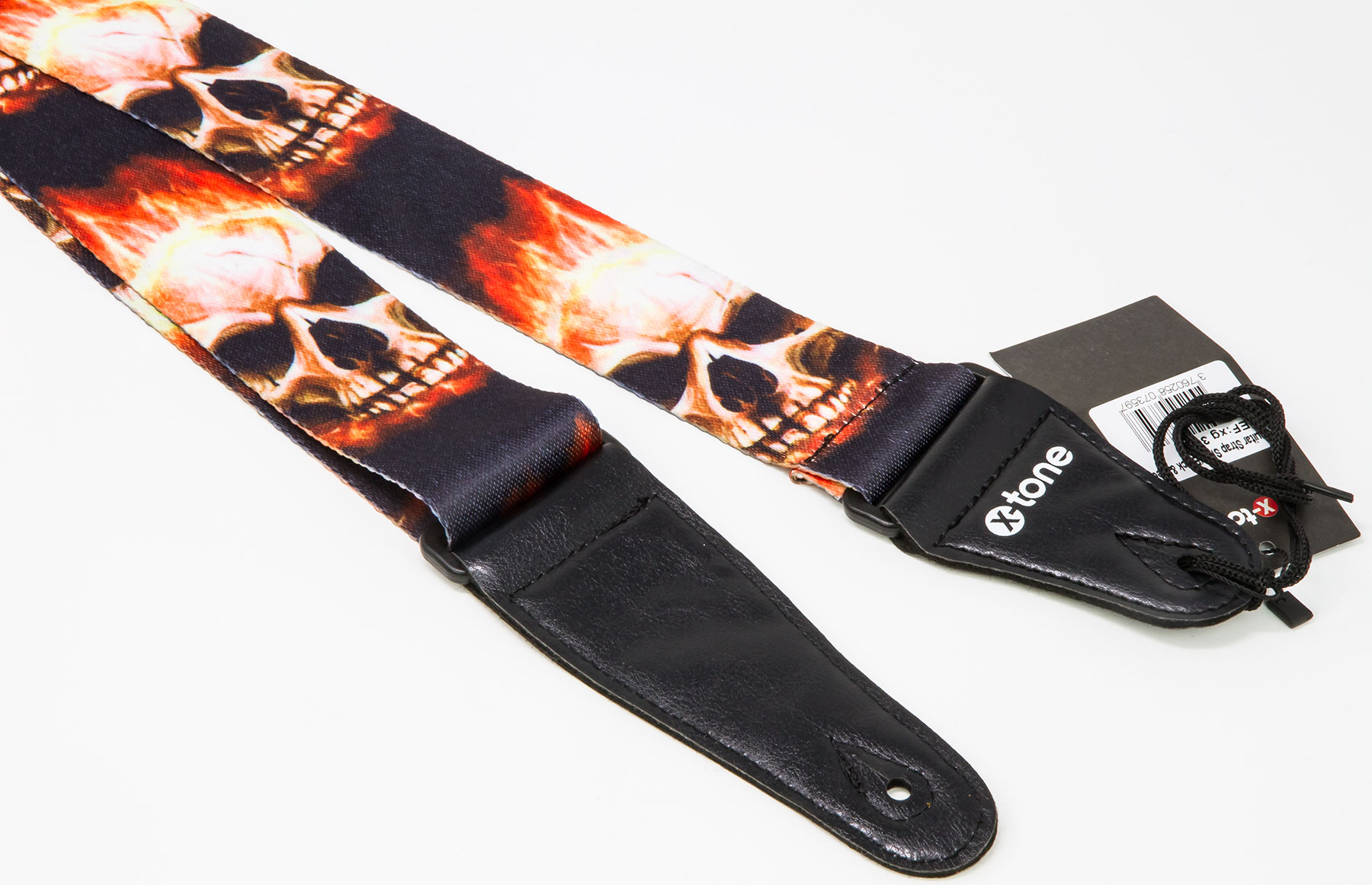 X-tone Xg 3101 Nylon Guitar Strap Skull With Flame Black & Red - Sangle Courroie - Variation 1