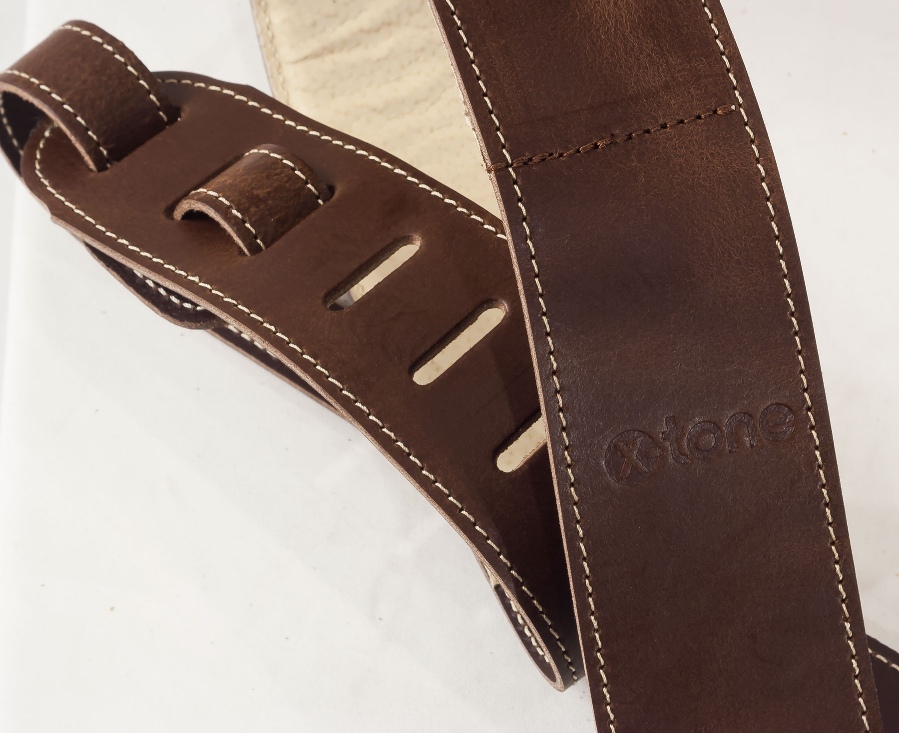 X-tone Xg 3155 Classic Plus Leather Guitar Strap Cuir RembourrÉe Brown - Sangle Courroie - Variation 1