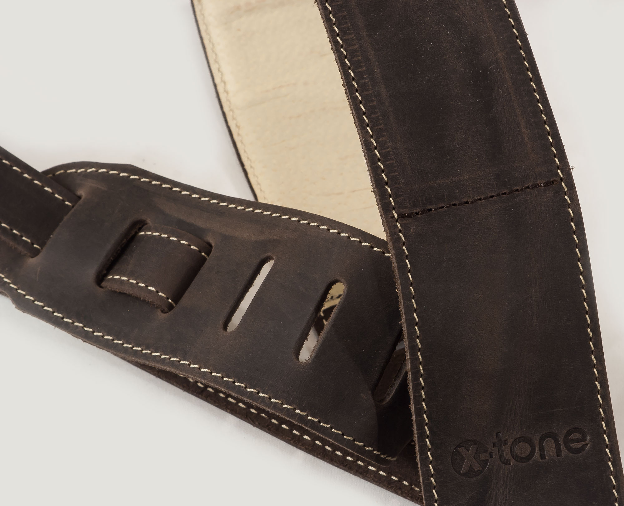 X-tone Xg 3156 Classic Plus Leather Guitar Strap Cuir RembourrÉe Dark Brown - Sangle Courroie - Variation 1