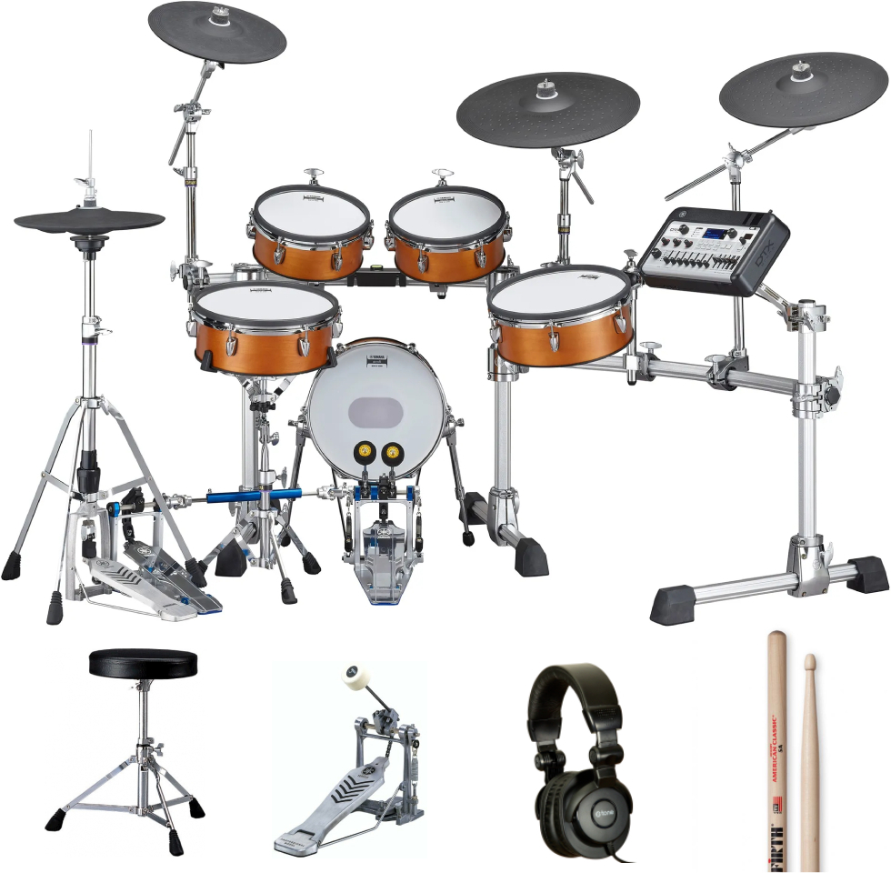 Yamaha Dtx10k-m Real Wood Bundle Complet - X-hp1 + Ds550u + Fp2710a + Vic5a - Pack Batterie - Main picture