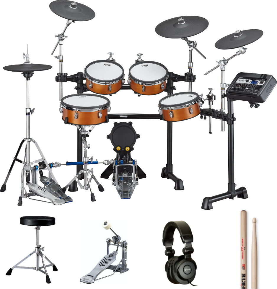 Yamaha Dtx8k-m Real Wood Bundle Complet - X-hp1 + Ds550u + Fp2710a + Vic5a - Pack Batterie - Main picture
